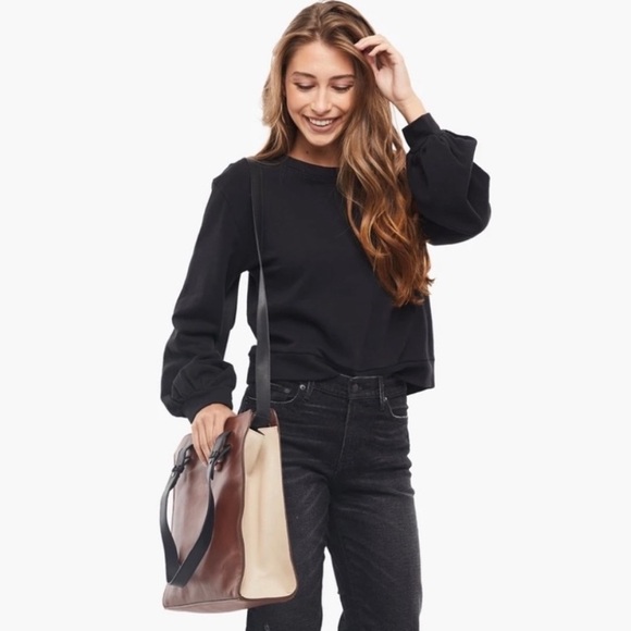 NWT Able Axum Genuine Leather Color Block Zip Top Convertible Crossbody Bag Tote - Picture 2 of 10